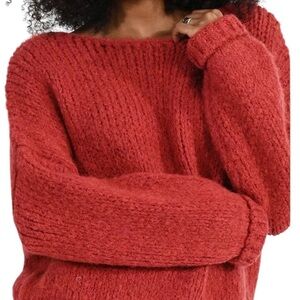 Molly Bracken Women's Chunky Knit Oversized Red Sweater-Medium